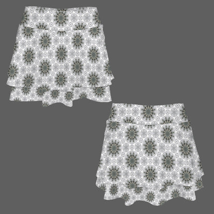 Ruffled Pocket Sports Skirt Gray and White Carnival Tile