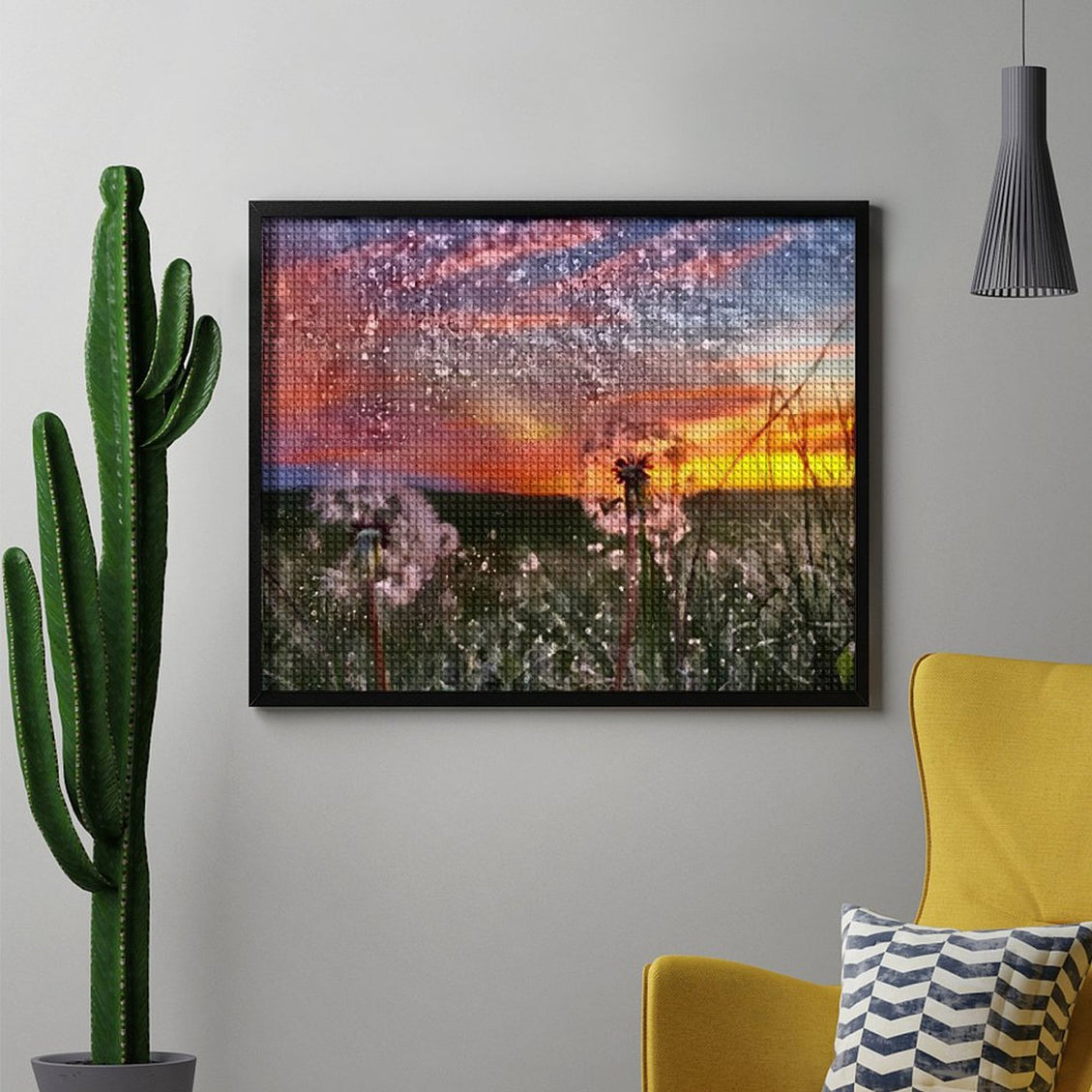 Design Diamond Painting 20"×16"(Horizontal) Dandelions at Sunset South Dakota