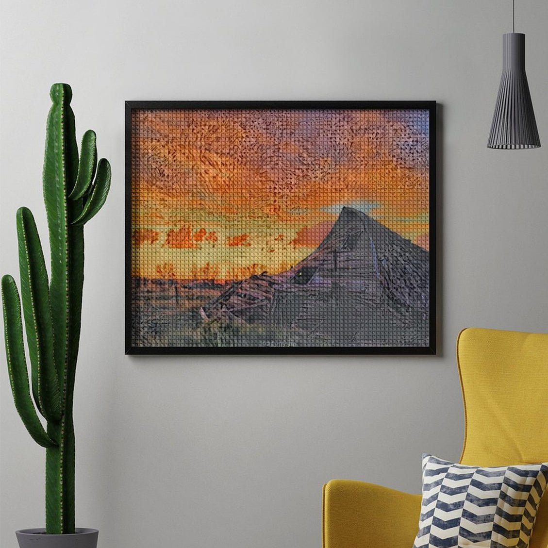 Design Diamond Painting 20"×16"(Horizontal) Fallen Barn at Sunset
