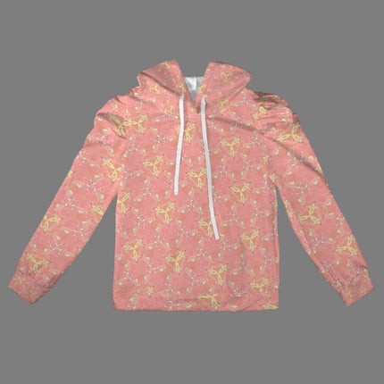 Puff Sleeve Hoodie Coral and Yellow Wildflowers