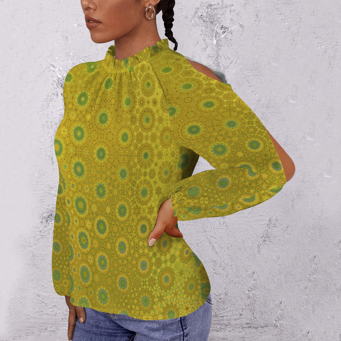 Long Slit Sleeve Blouse Gold and Green Ombre