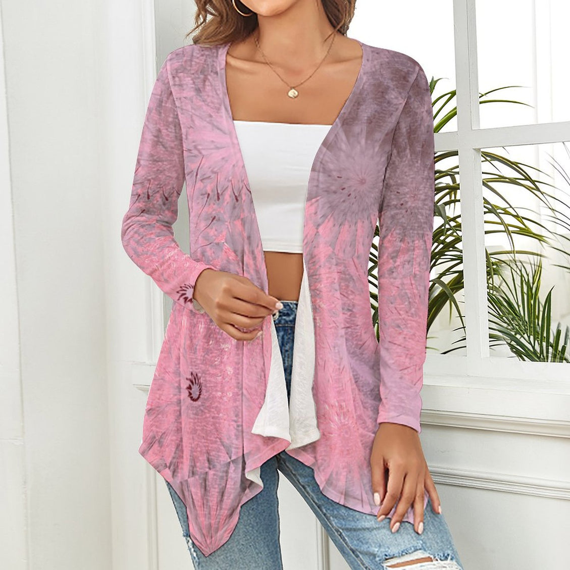 Knitted Cardigan PInk Lavendar Abstract