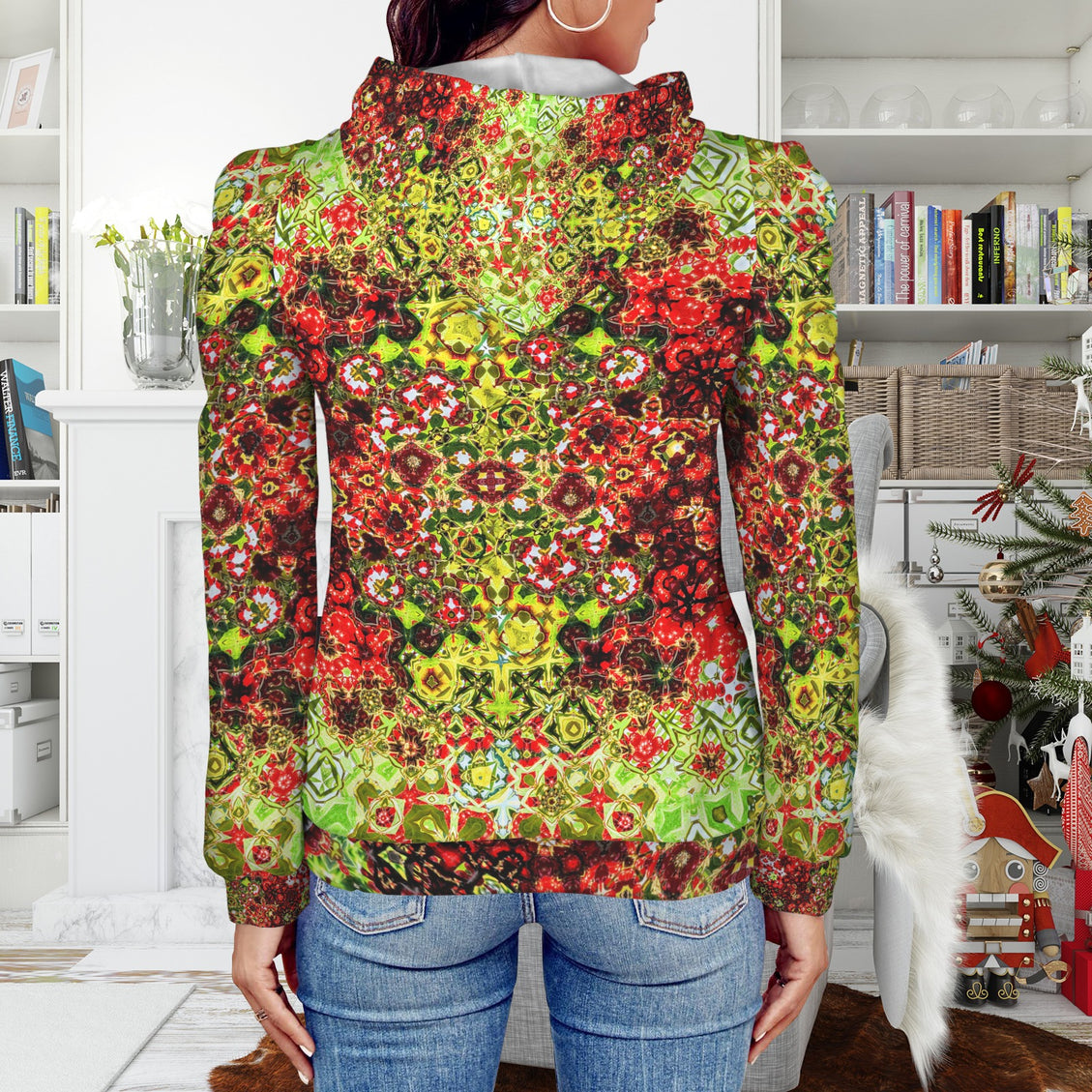 Puff Sleeve Hoodie Buffalo Berries Red Chartreuse