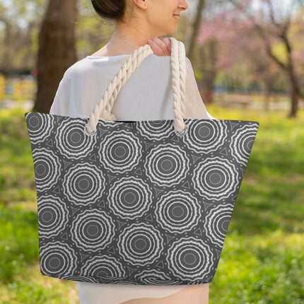 Hemp Rope Tote Bag Gray Circles