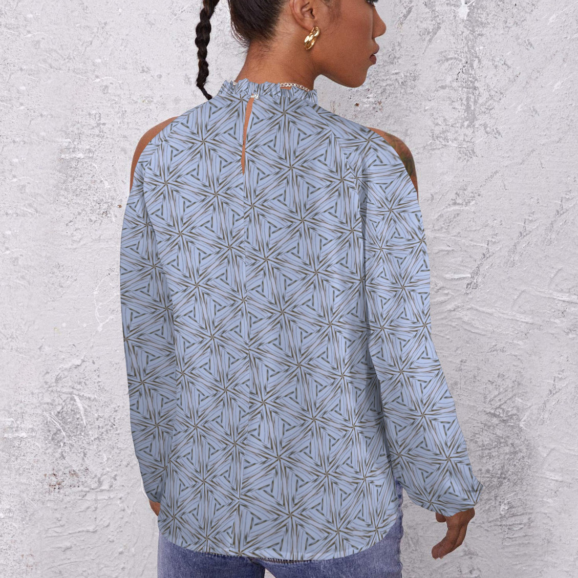 Long Slit Sleeve Blouse Blue Koi Fish