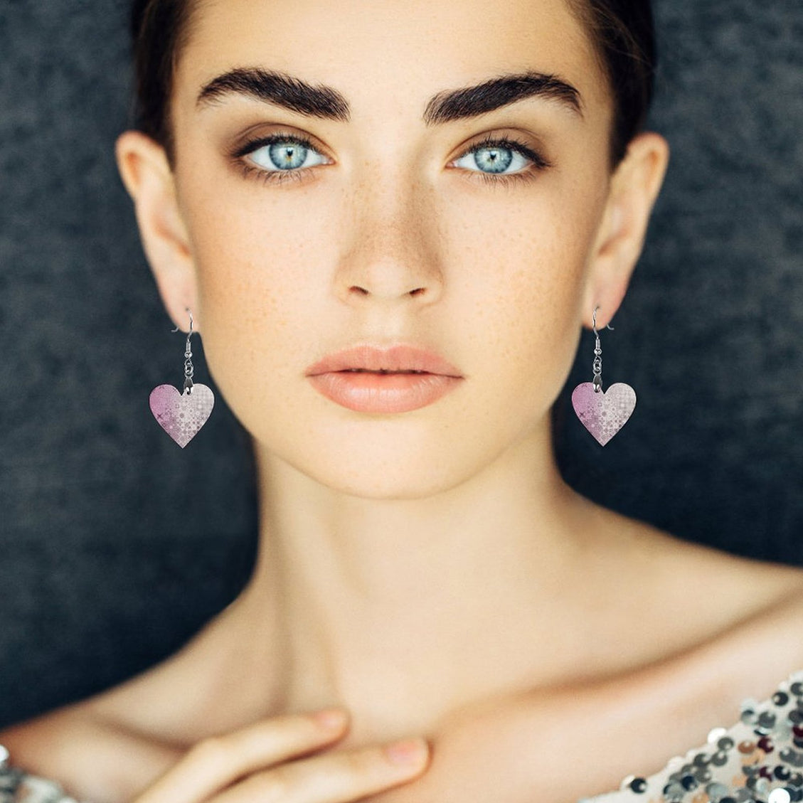 Wooden Heart Earrings Pink Glass Ombre