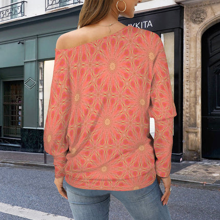 Batwing Long Sleeve Sweater Orange Flowers