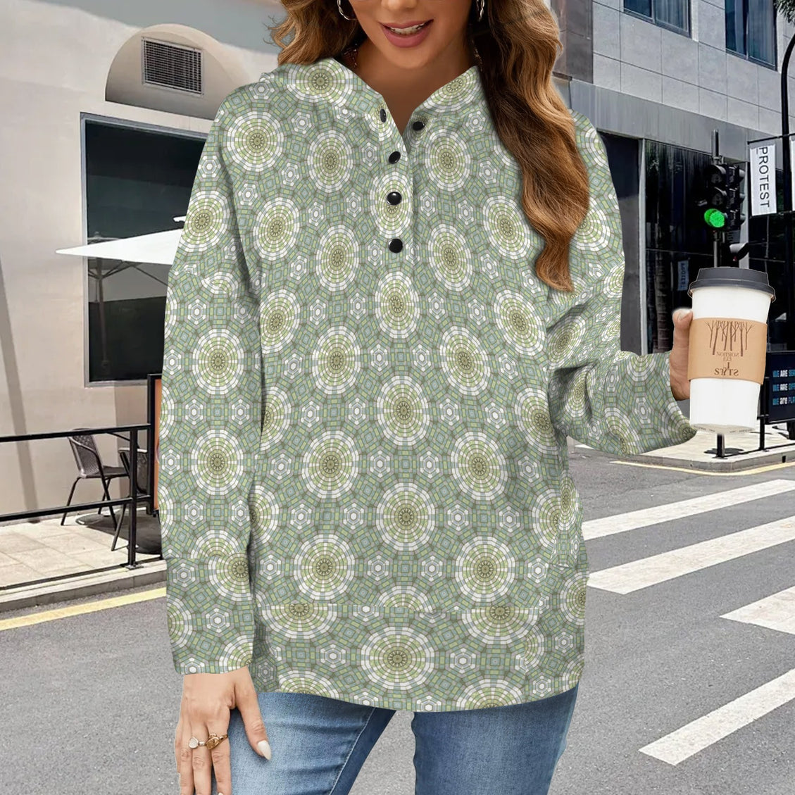 Hooded Pullover Carnival Tile Yellow and Green