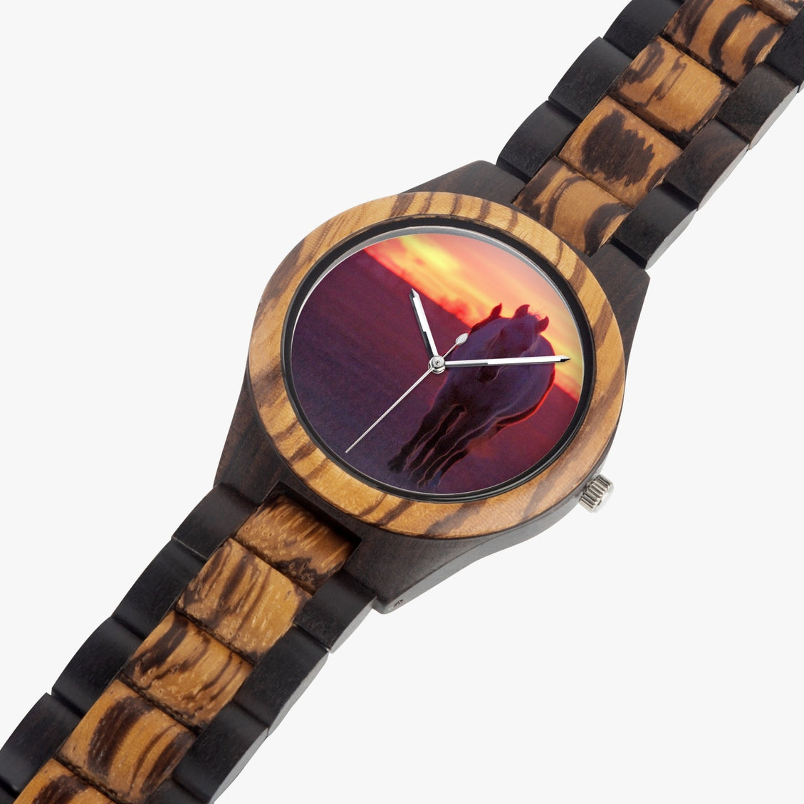 Wooden Watch Indian Ebony Horses Sunrise 9 Mile Road Single File