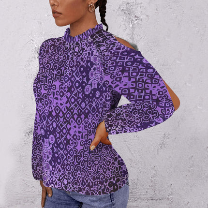Long Slit Sleeve Blouse Purple Black Abstract