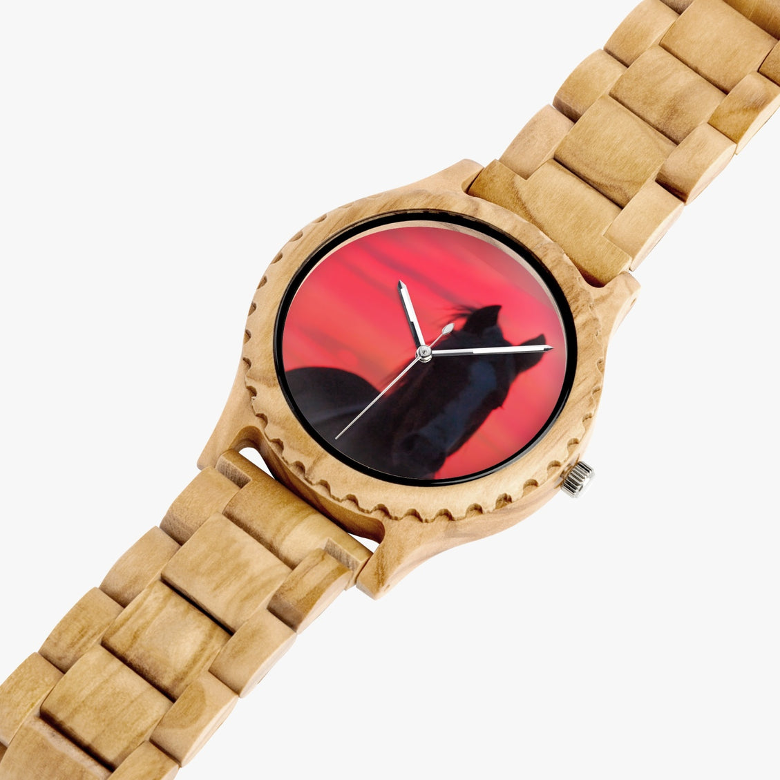 Wooden Watch Italian Olive Horse at Sunrise