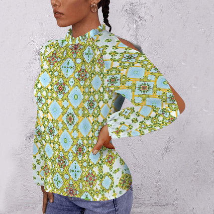 Long Slit Sleeve Blouse Buffalo Berries Green Red Yellow