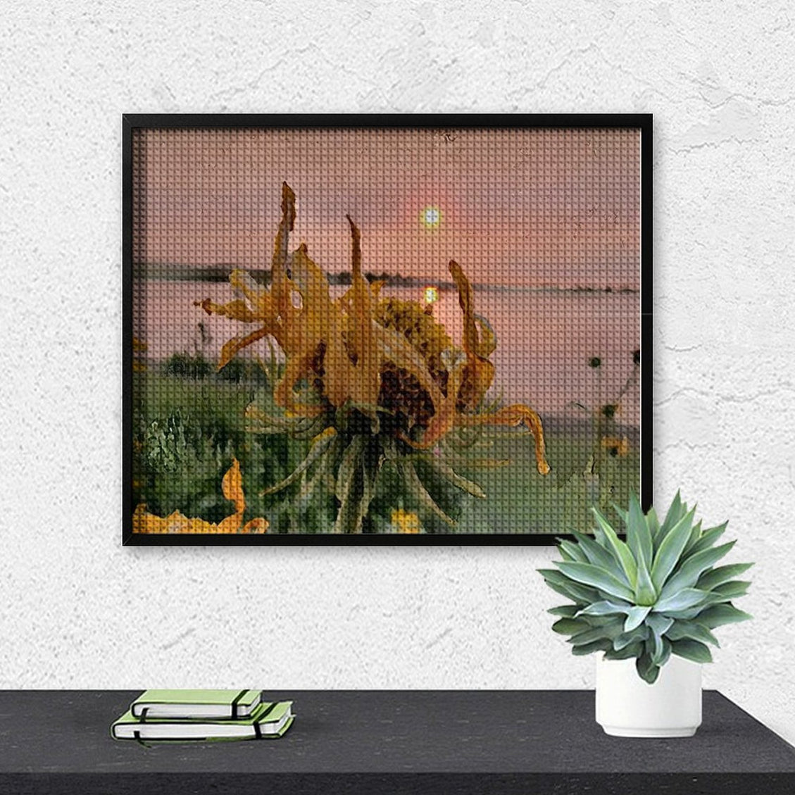 Design Diamond Painting 20"×16"(Horizontal) Sunflower Sunrise Owen Lake