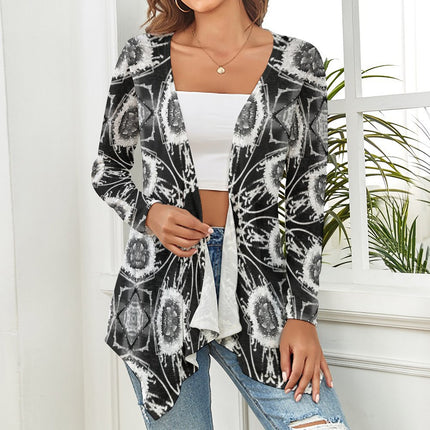 Knitted Cardigan Black and White Flower