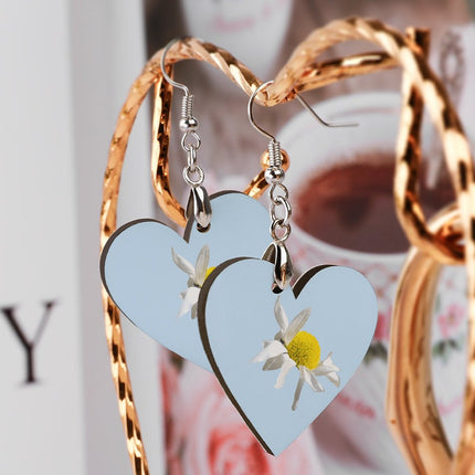 Wooden Heart Earrings Daisy Periwinkle