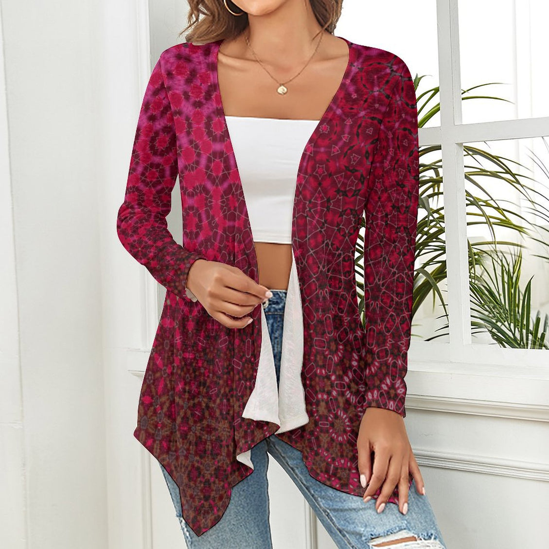 Knitted Cardigan Red Leaves