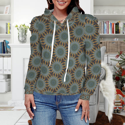 Puff Sleeve Hoodie Sunflowers Green