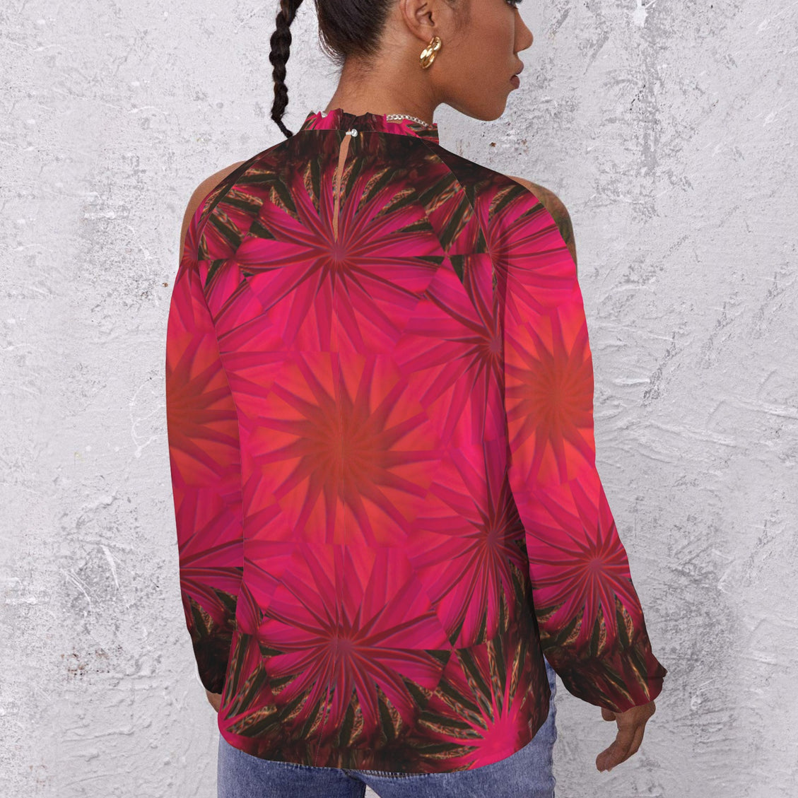 Long Slit Sleeve Blouse Fuchsia Medallion
