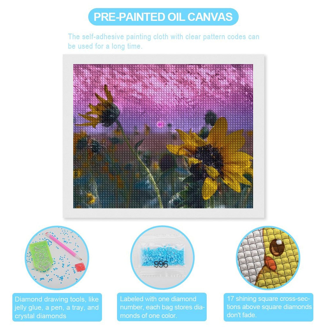 Design Diamond Painting 20"×16"(Horizontal) Sunflower Smokey Sunset II