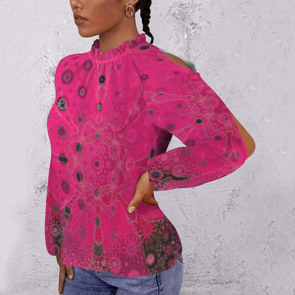 Long Slit Sleeve Blouse Red Leaves Watercolor