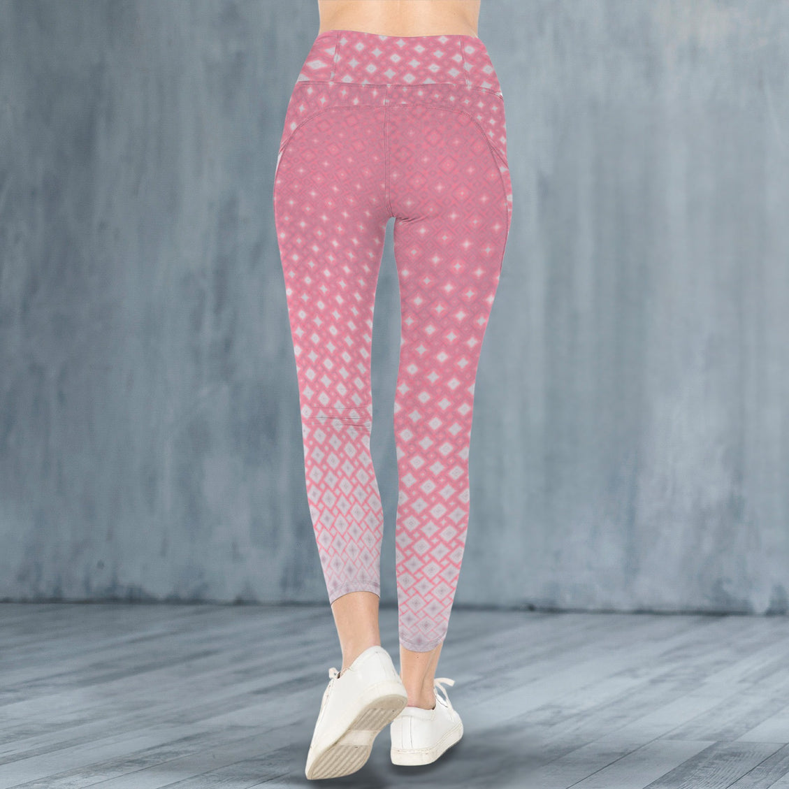 High Waist Pockets Yoga Leggings Pink Sunset