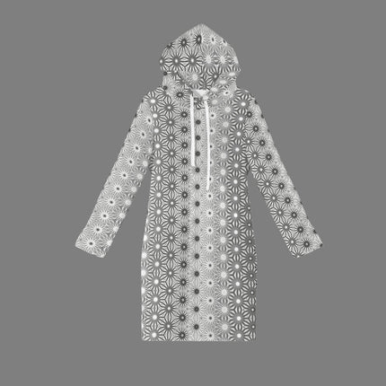 Hoodie Dress White and Black Geometric