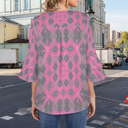 Flare Sleeve Blouse Butterfly Balm Pink