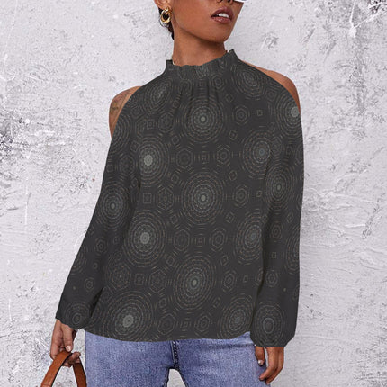 Long Slit Sleeve Blouse Charcoal Geometric