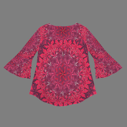 Layered Flare Sleeve Blouse Red Hollyhocks Windmill