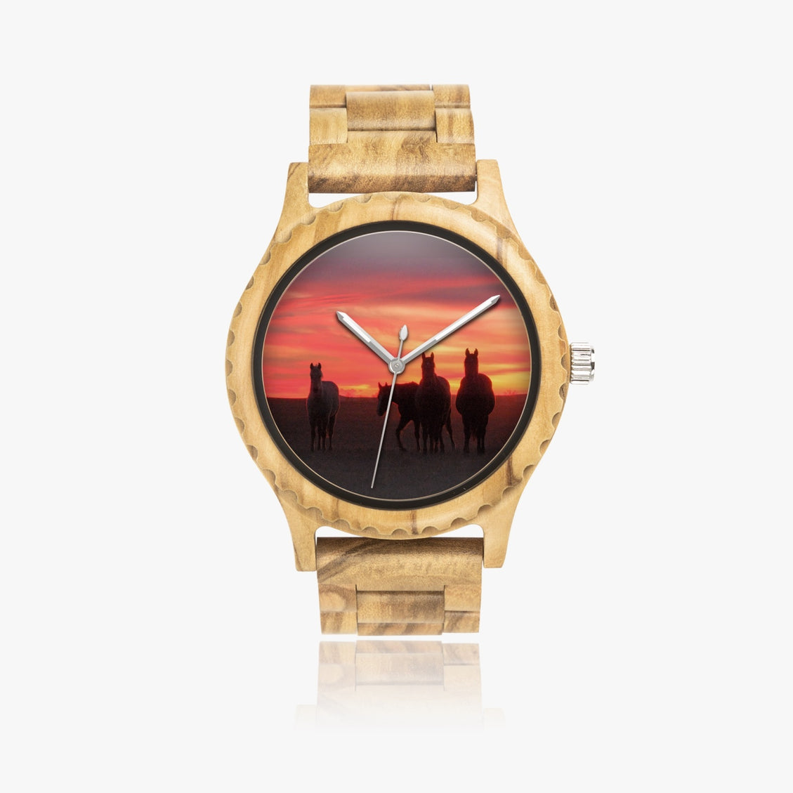 Wooden Watch Italian Olive Horses Four Sunrise