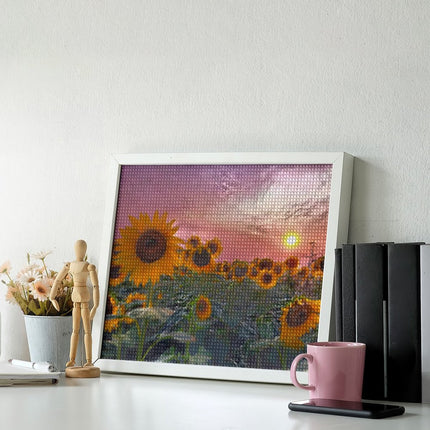 Design Diamond Painting 20"×16"(Horizontal) Sunflower Pink Sunset