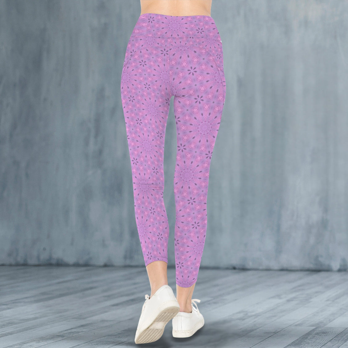 High Waist Pockets Yoga Leggings Lavendar Flower