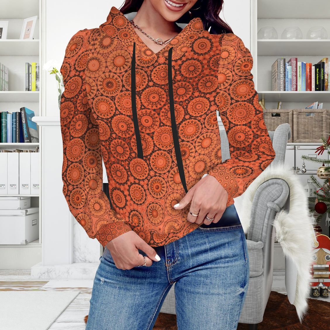 Puff Sleeve Hoodie Orange Sunset