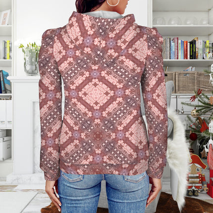 Puff Sleeve Hoodie Pink Burgundy Tartan Plaid
