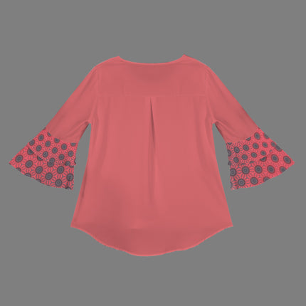 Layered Flare Sleeve Blouse Sunset Red