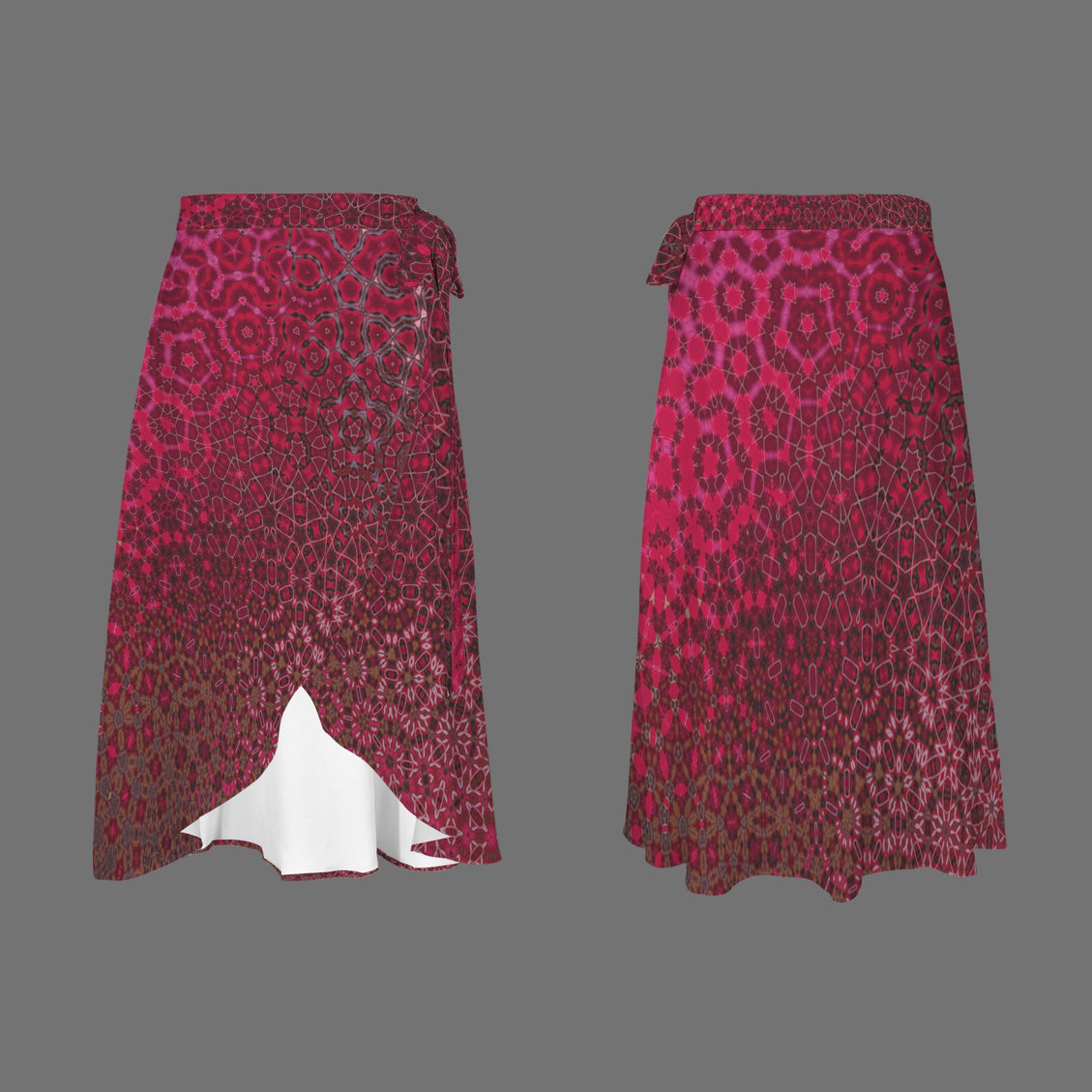 Tie Waist Wrap Skirt Red Leaves Abstract