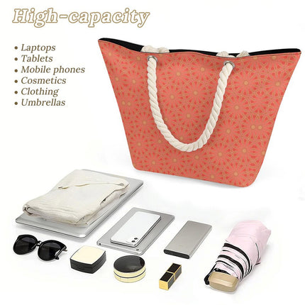 Hemp Rope Tote Bag Orange and Yellow Flowers