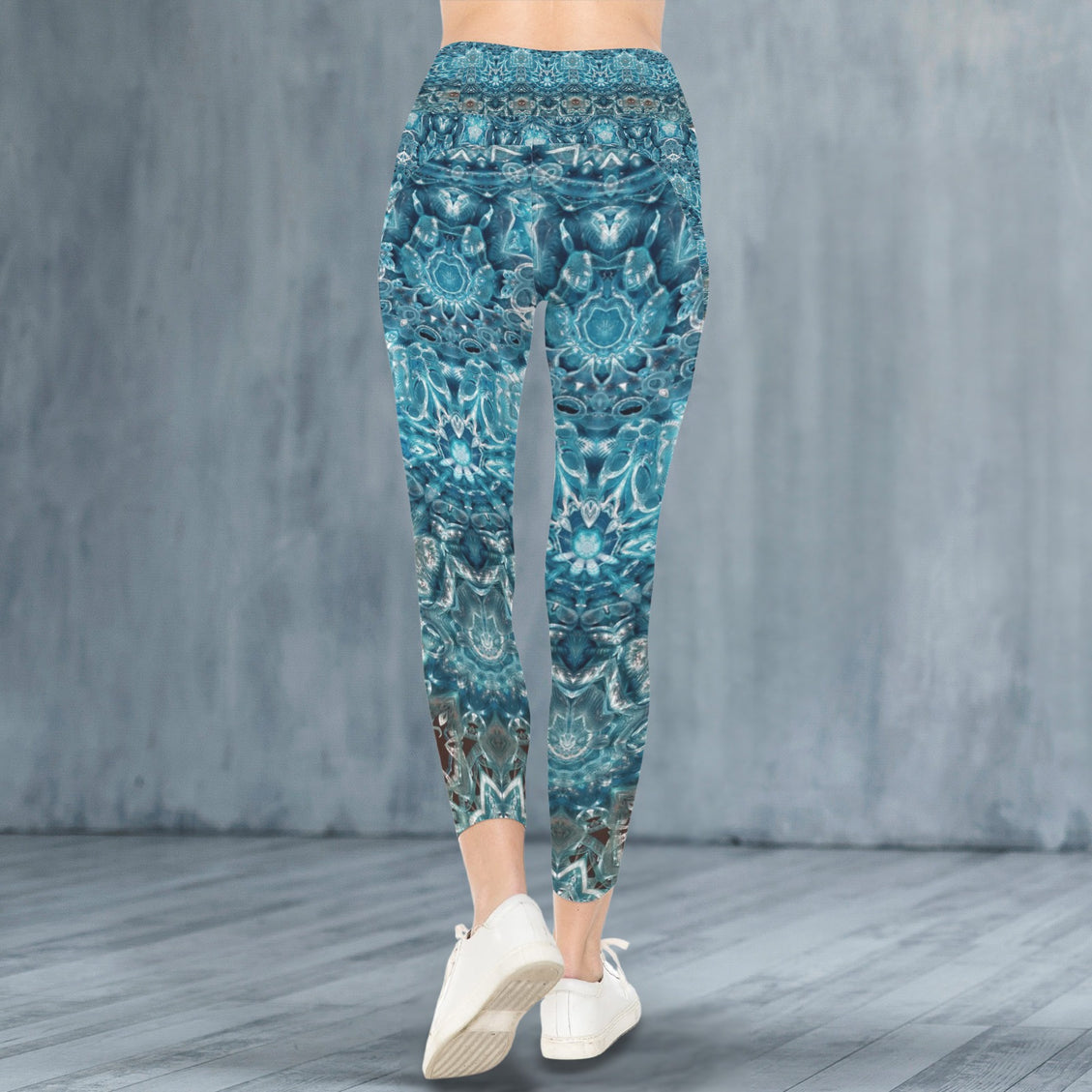 High Waist Pockets Yoga Leggings Blue Glass