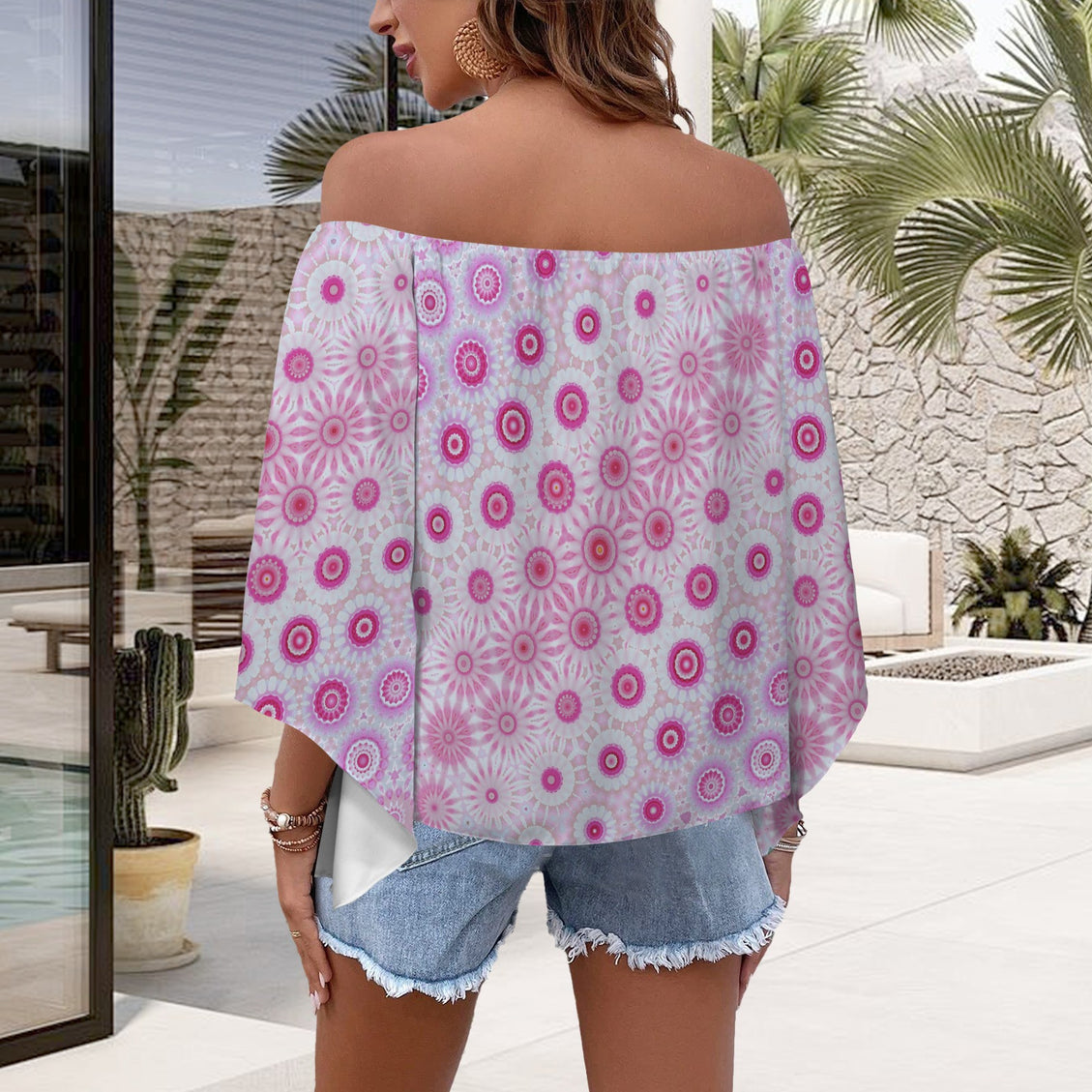 Trumpet Sleeve Blouse Peonies