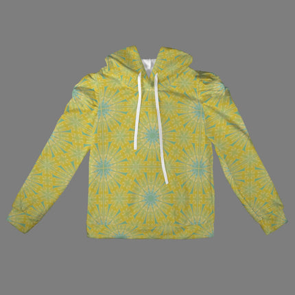 Puff Sleeve Hoodie Chartreuse and Blue Geometric