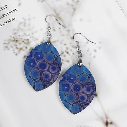 Wooden Oval Earrings Blue and Purple