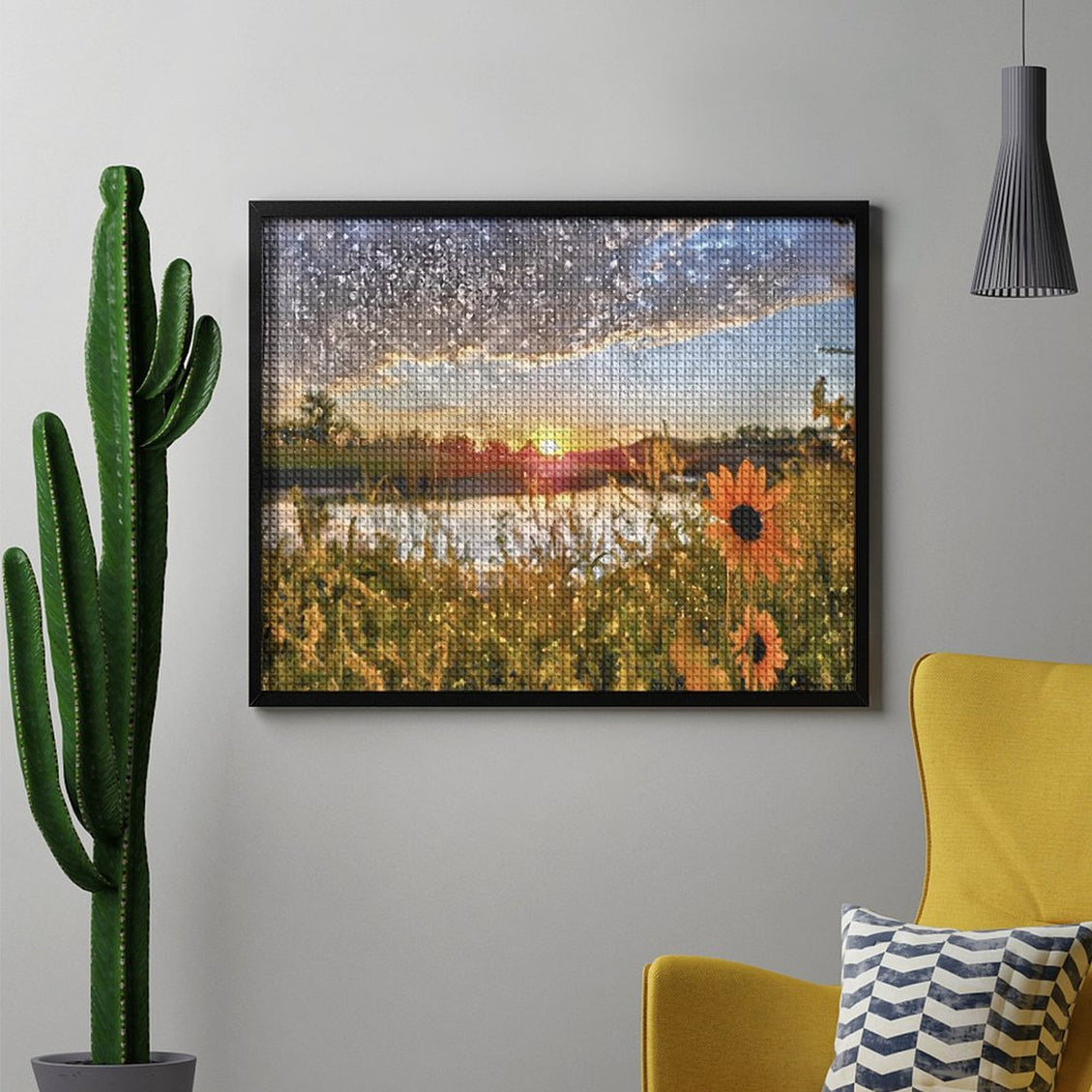 Design Diamond Painting 20"×16"(Horizontal) Sunflowers on the South Grand River