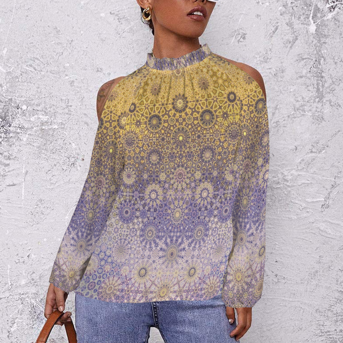 Long Slit Sleeve Blouse Gold and Lavendar Ombre