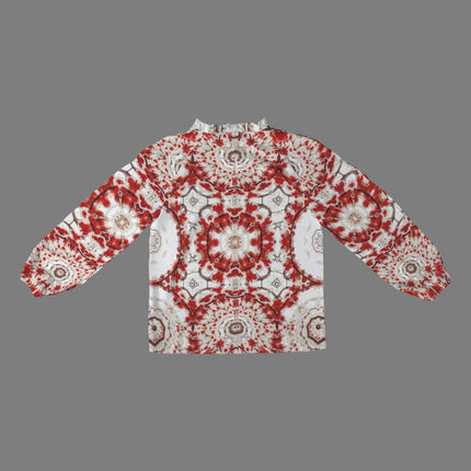 Long Slit Sleeve Blouse Red White Buffalo Berries