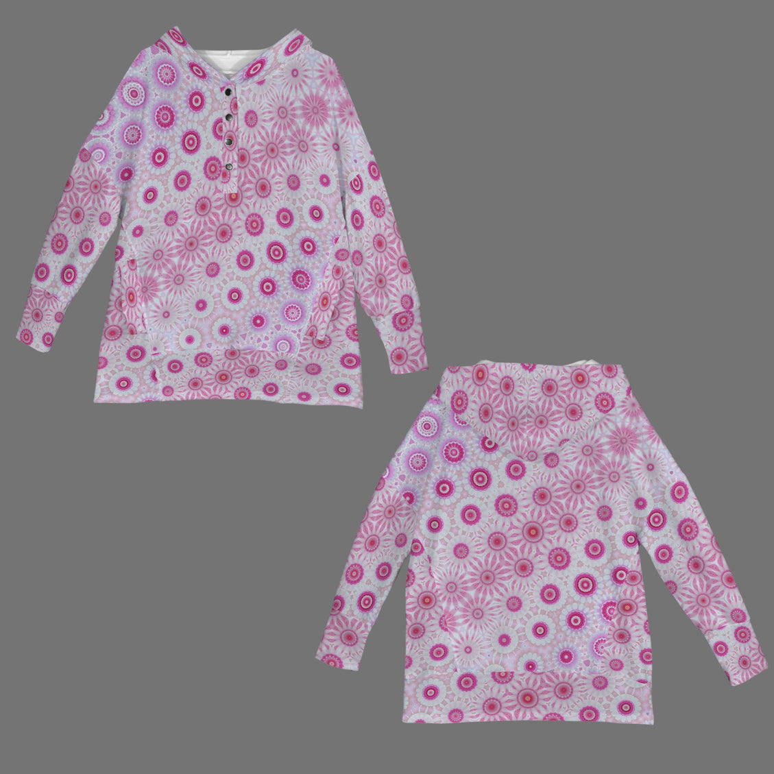 V Neck Pocket Hoodie Peonies