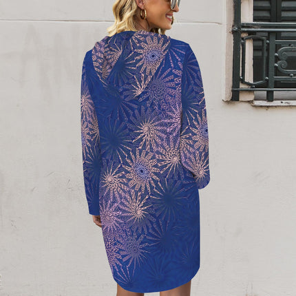 Hoodie Dress Indigo Copper Geometric