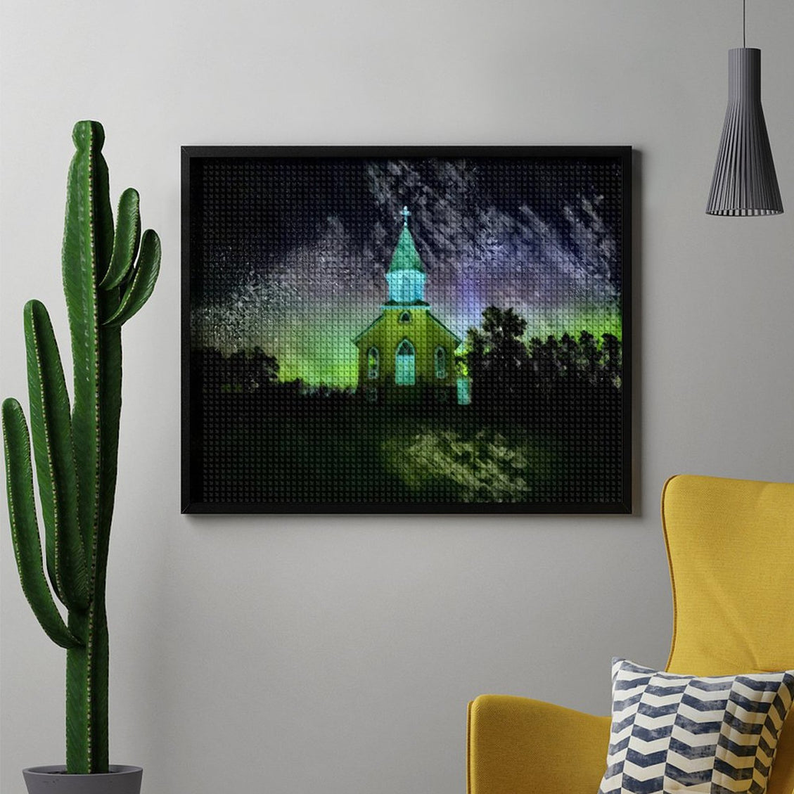 Design Diamond Painting 20"×16"(Horizontal) Country Church Aurora