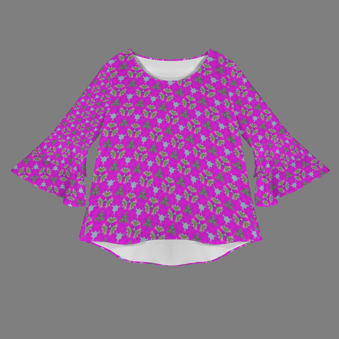 Layered Flare Sleeve Blouse Fuchsia Floral