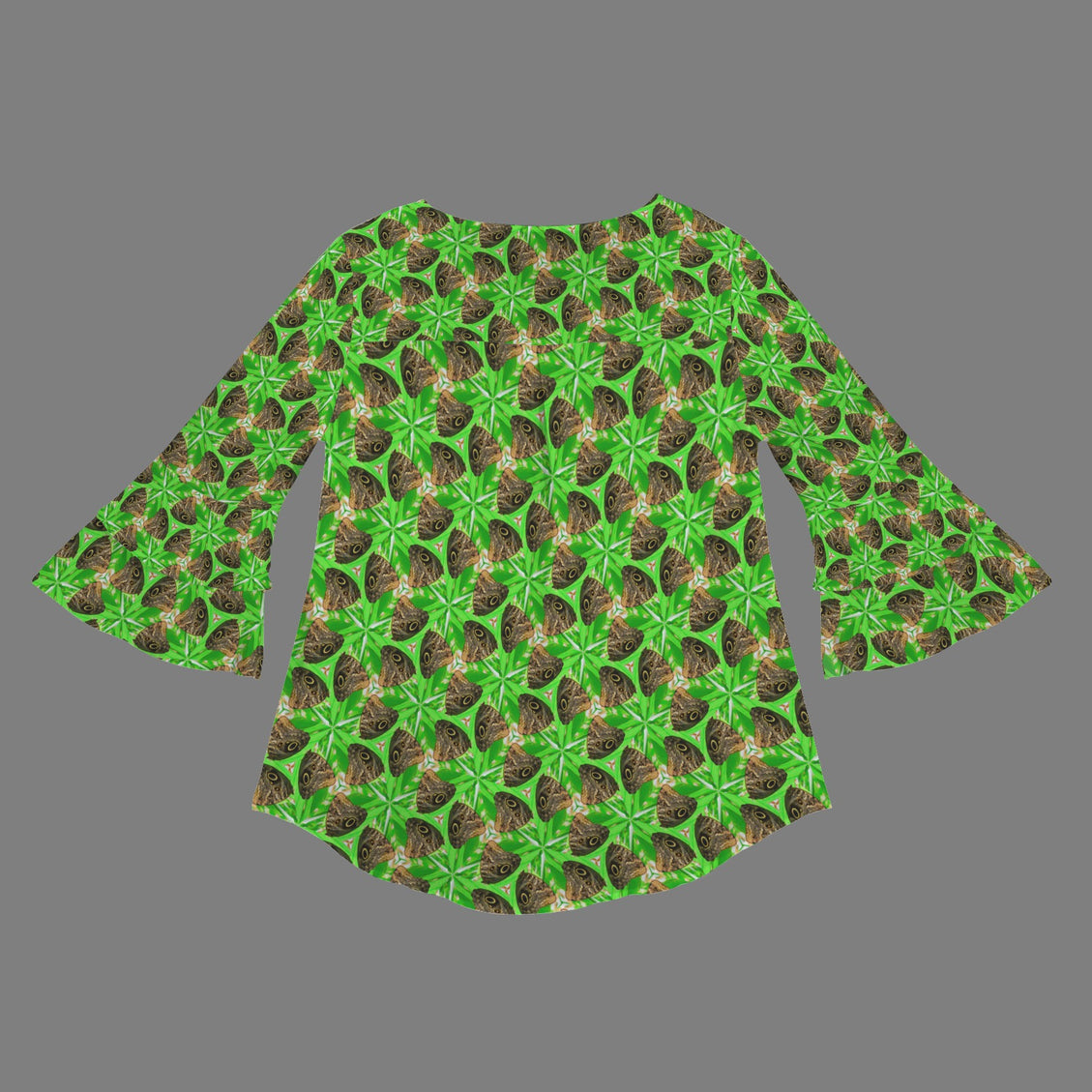 Flare Sleeve Blouse Butterfly Green