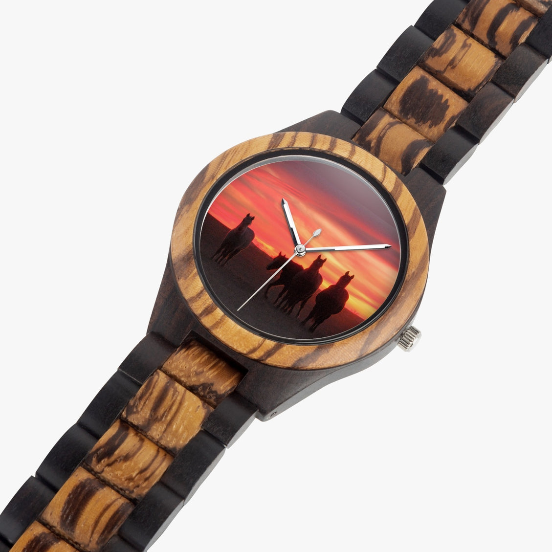 Wooden Watch Indian Ebony Horses Four Sunrise